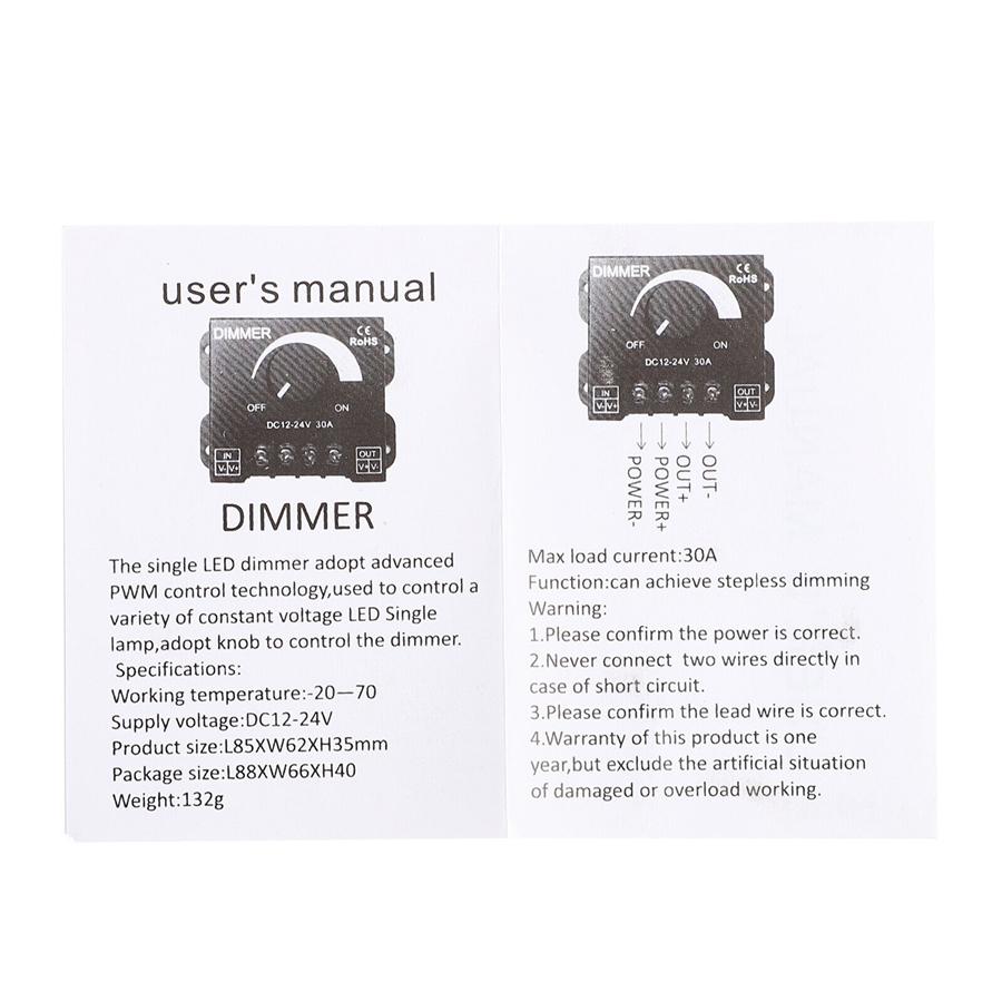 Car LED Strip Light Dimmer Control Switch DC 12V-24V PWM For Single Color Lamp