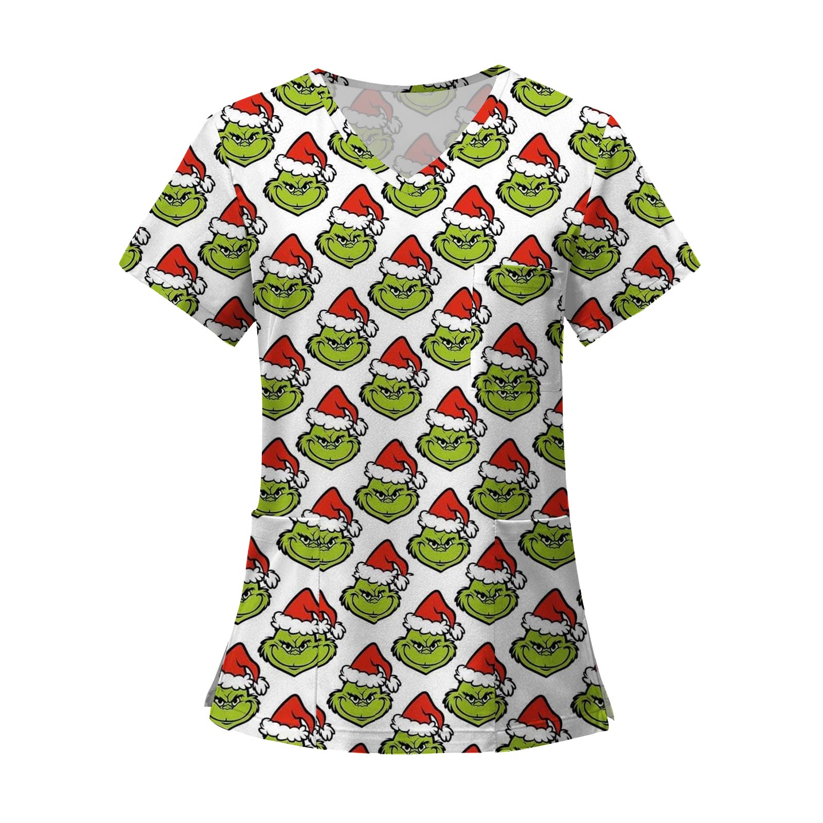 

Женские модные топы с короткими рукавами и V-образным вырезом с принтом, рабочие футболки с карманами L