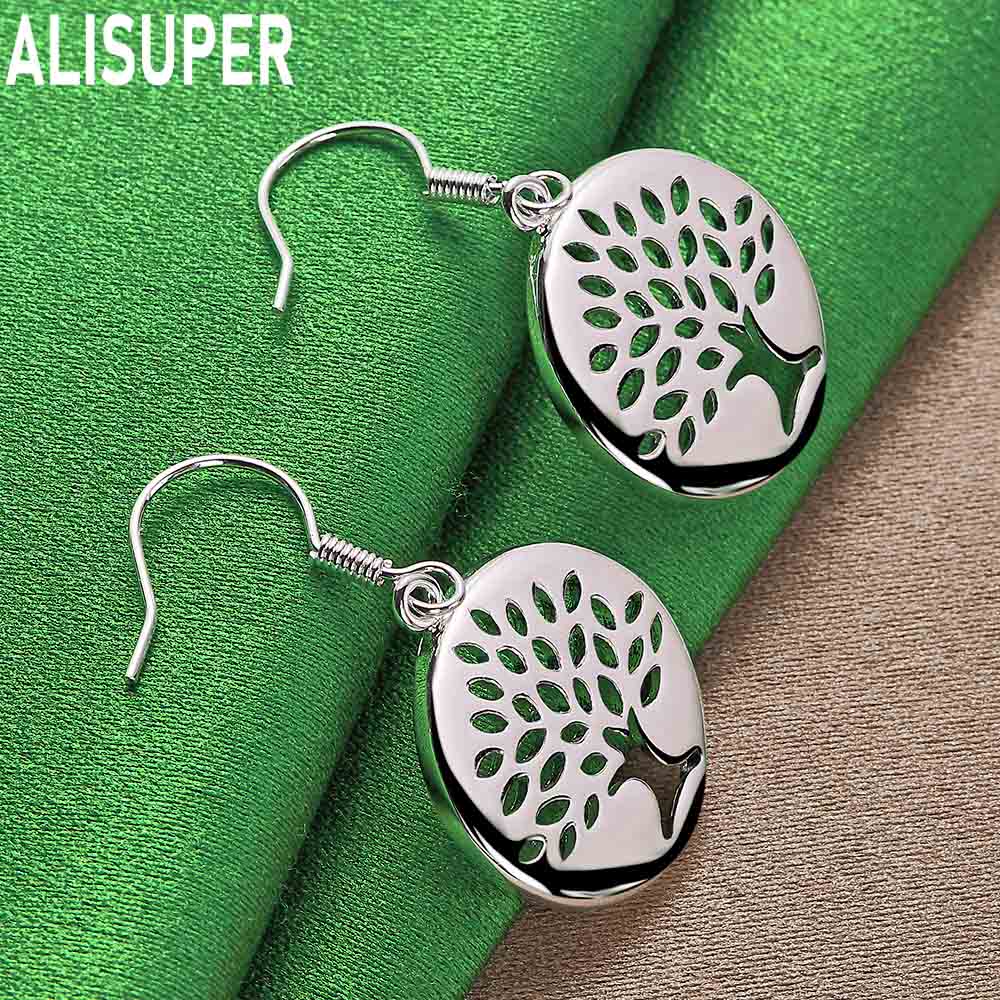 925 Sterling Silver Simple Openwork Round Tree Earrings - Stylish Banquet Jewelry