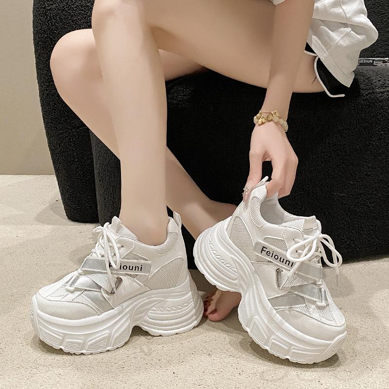 Platform-soled Dad Shoes Women's 2025 Autumn New Mesh Breathable Muffin Shoes Show Small Feet and Increase Height Casual Sports Shoes