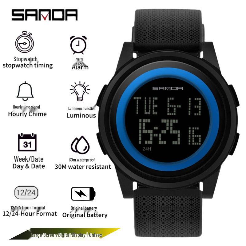 Sanda Men s Waterproof Outdoor Sports Watch with Large Screen Digital Display