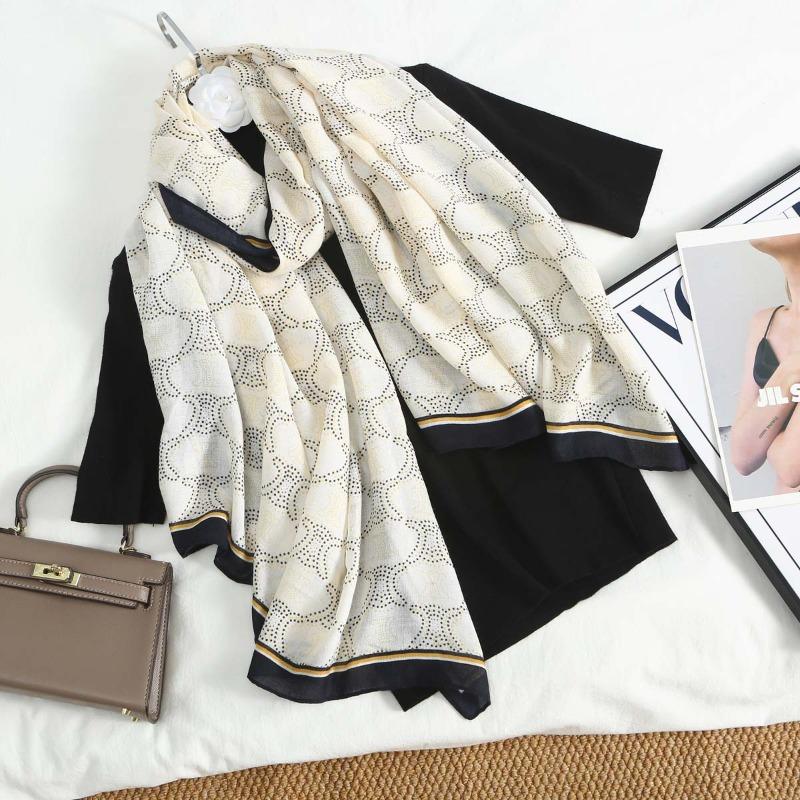 New big-name fashion silk scarf thin cotton and linen feel scarf women's autumn and winter versatile long yarn shawl dual-purpose