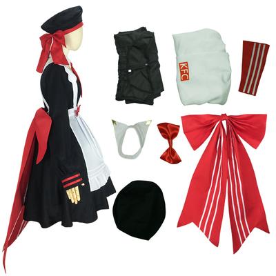 Anime Genshin Maid Dress Cosplay Costume Lolita Girls Big Bowknot Waiter Uniform Set