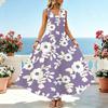 Women's Beach Maxi Dress,Fresh Floral Sleeveless Flowy Long Dress for Vacation Travel & Photoshoot,Comfy Fabric,Elegant Stylish Summer Casual Wear