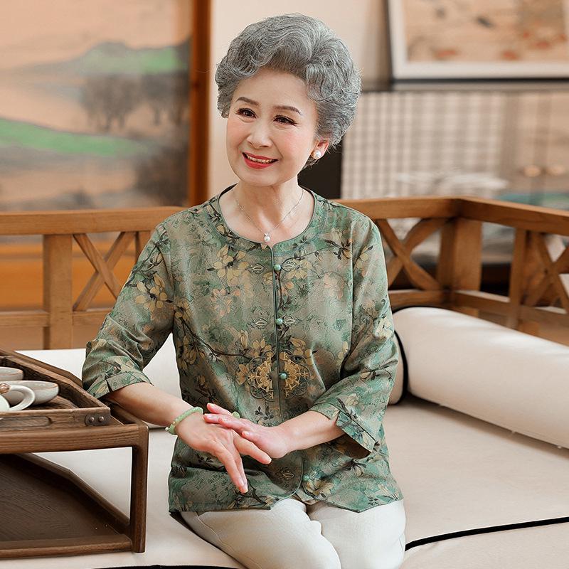 

Summer Shirts for Elderly Women: New Chinese & National Styles 3XL (for 60-67.5 kg) зелений
