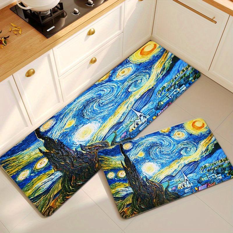 1PC Van Gogh painting Kitchen Rugs Non-Slip Door Mats Pop design Living room Rugs Bath Mat Carpet for Home Sink Laundry Decor