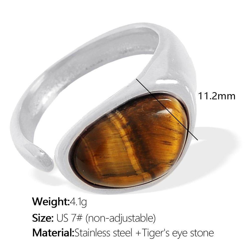 Anel vintage de olho de tigre natural Aço titânio banhado a ouro 18k design aberto anel feminino