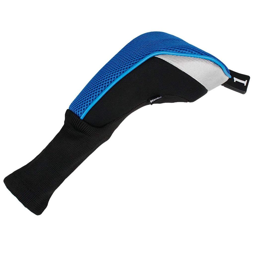 Andux Golf Long Neck Wood Driver Headcovers with Interchangeable Numbered Set of 3 Tags, (Blue)