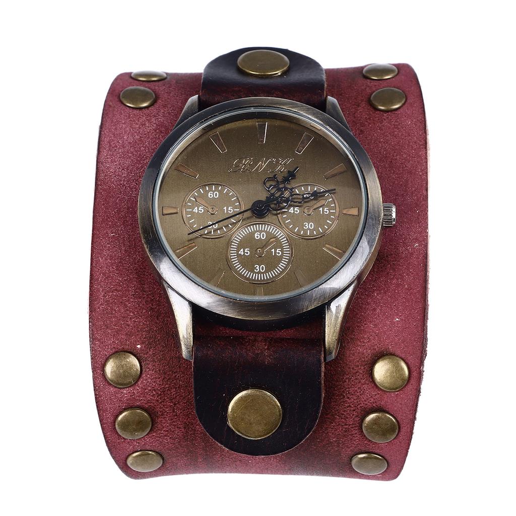 Leather Bracelet Watch Vintage Rivets Casual Fashionable Leather Quartz Watch for Men Women