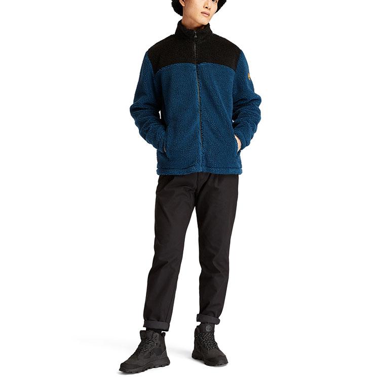 Timberland Color Block Fleece Lined Logo Casual Stand Collar Jacket Men jackets Medium-Blue A43P2-BZ4