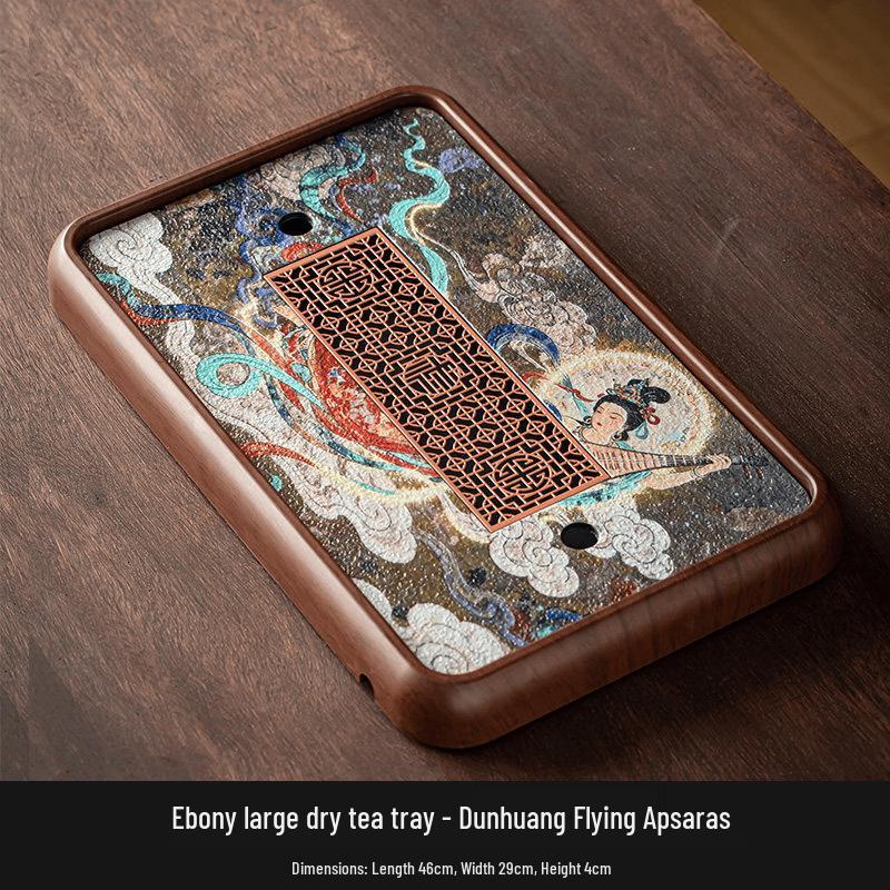 Chaxun Ebony Dunhuang Flying Apsaras Tea Tray