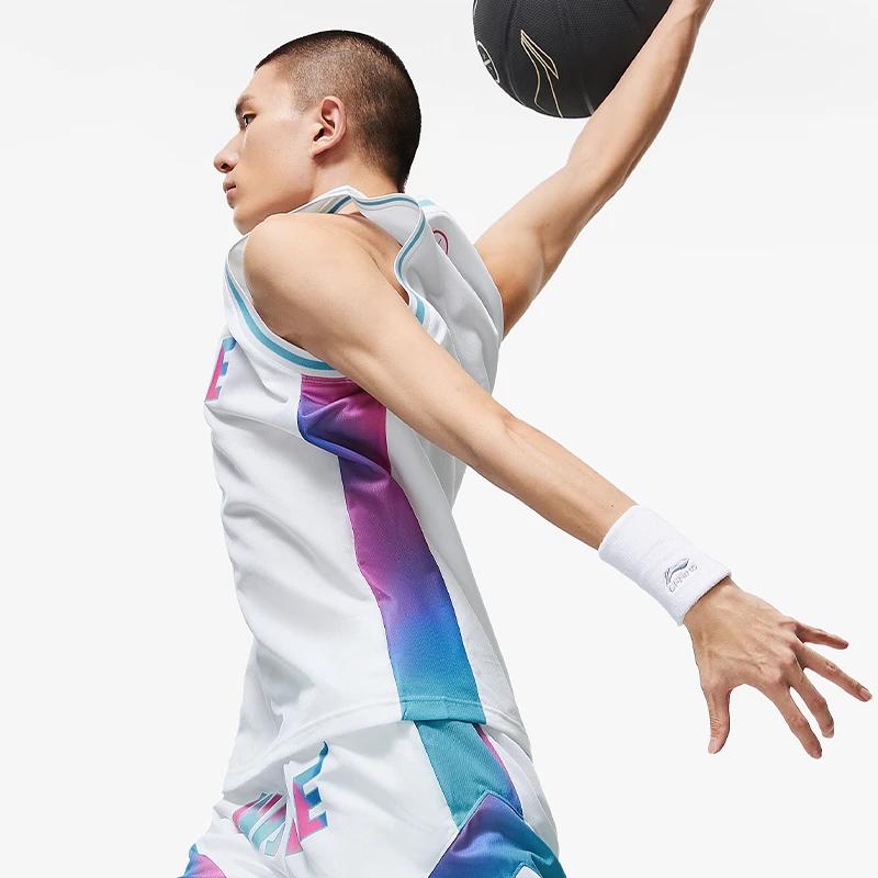 Li-Ning Wade Series Letter Print Colorblock Quick-Dry Round Neck Tank Top Men Tops White AAYT051-4