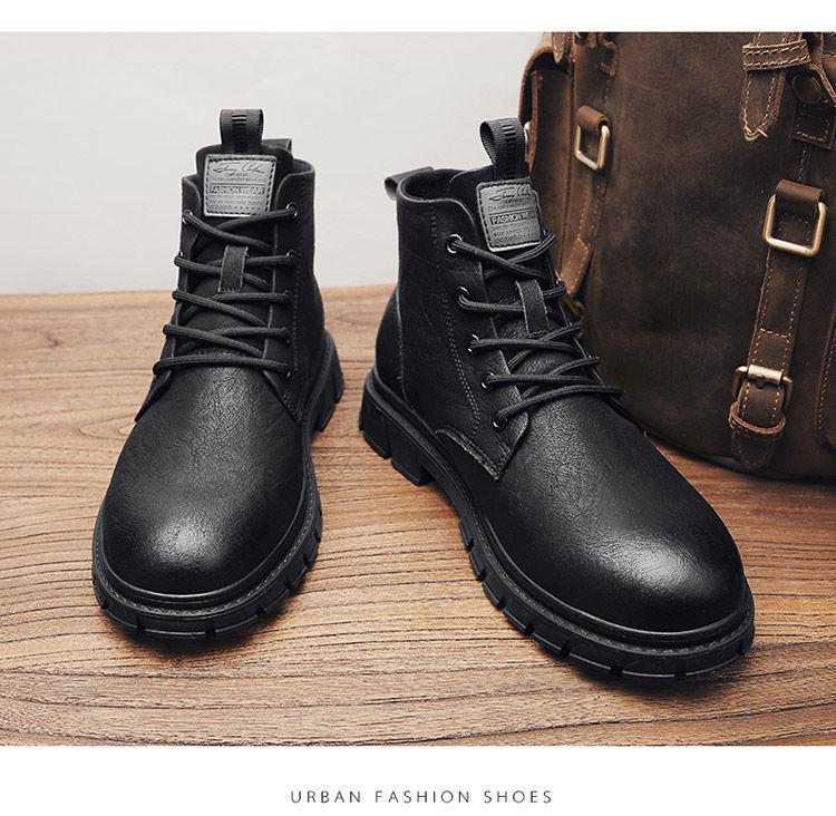 Pánské boty Martin 2024: Kožené pracovní boty ve stylu mid-top British pro zimu