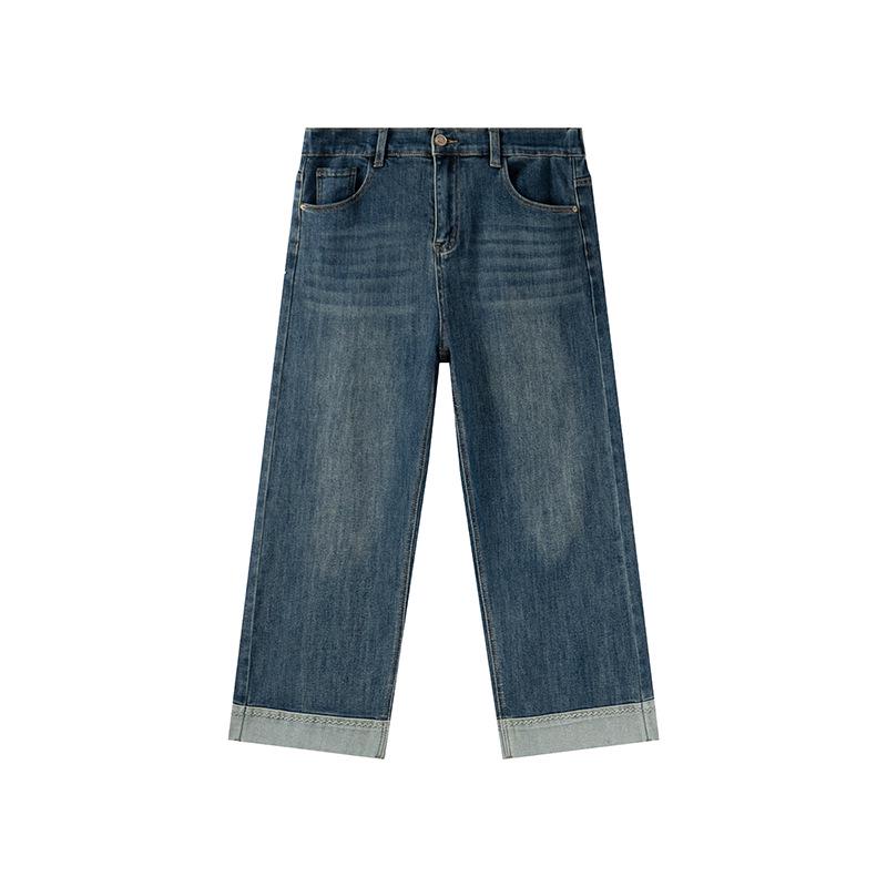 

Shuangtian 2026 Spring Plus Size Women s Rolled Cuff Straight Leg Jeans YC372 4XL синий