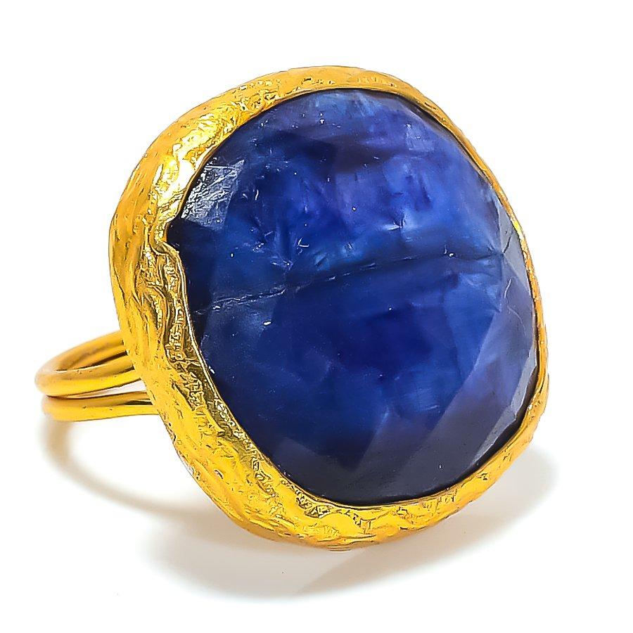 

Blue Jade Gemstone 925 Sterling Silver Jewelry Ring Size Adjustable GK-7426