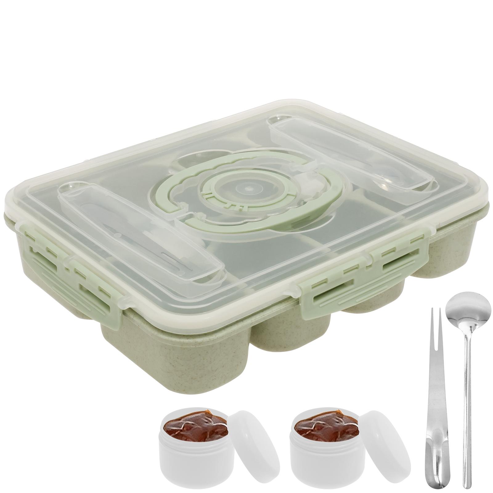

Snack Box Container Leak Proof Divided Serving Tray with Lid and Handle Multifunctional Meal Prep Container for Picnic Camping трава зеленый