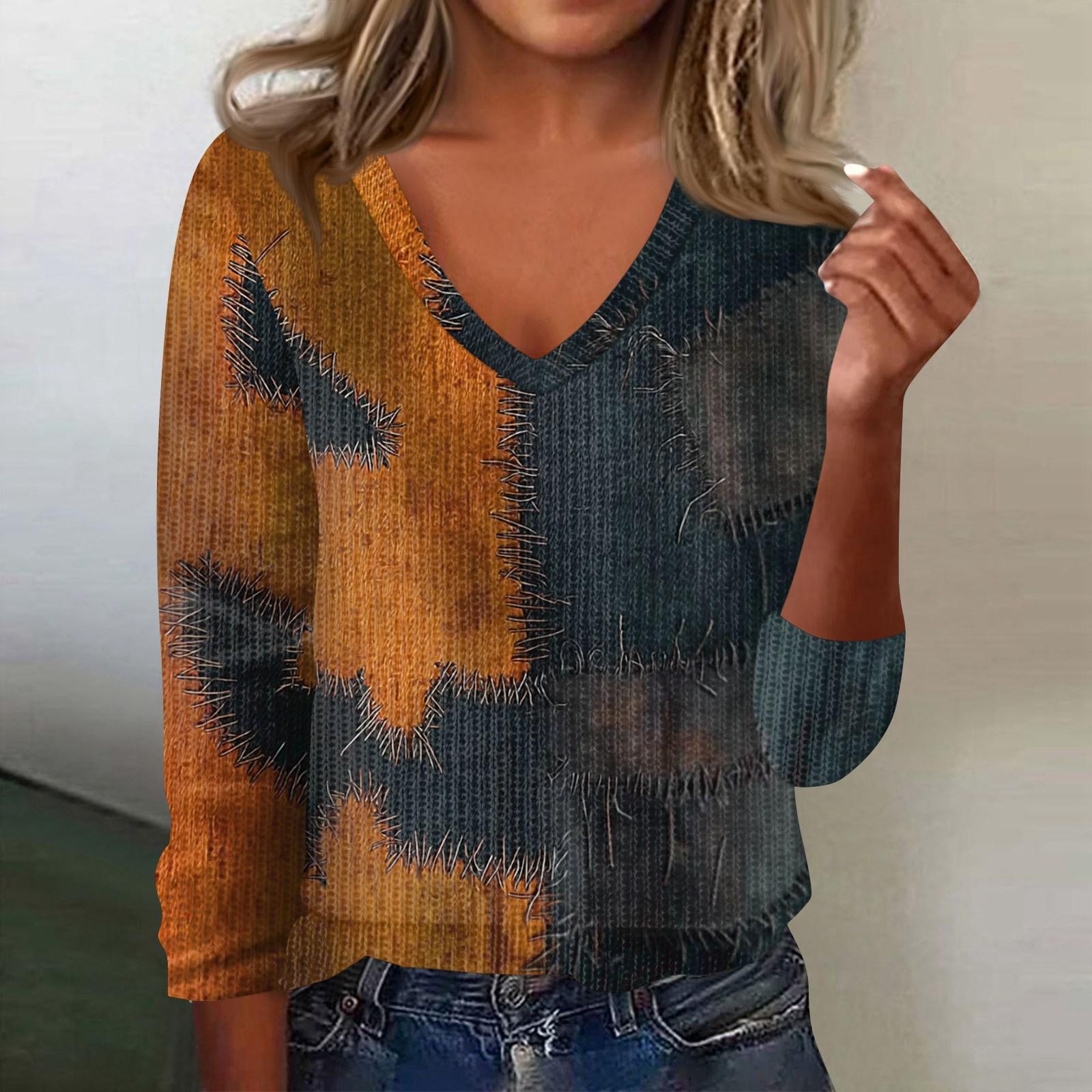 

Women s Cute Sweatshirt Knitted Fashion Casual V-neck Long-sleeved Cozy Print Top XL