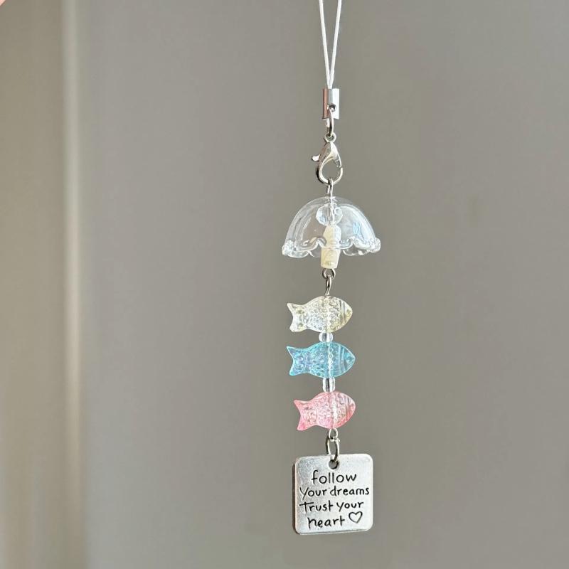 Ocean Theme Mobile Phone Chain Cute Small Fish Wind Chime Keychain Unique Camera Decoration Phone Lanyard Hanging Ornament