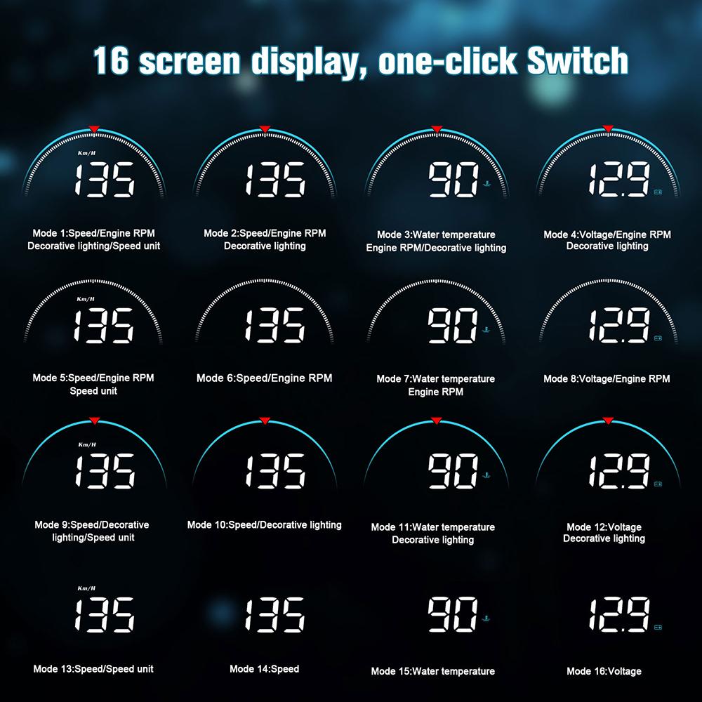 M8 For HUD OBD Car Head-Up Display OBD2 16 Screen Display Overspeed Voltage Warning Electronic Car Electronics Accessories