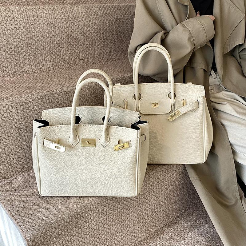 New High-end Bag, Lychee Pattern Lock, Platinum Bag, Portable Shoulder Messenger Trendy Women's Bag