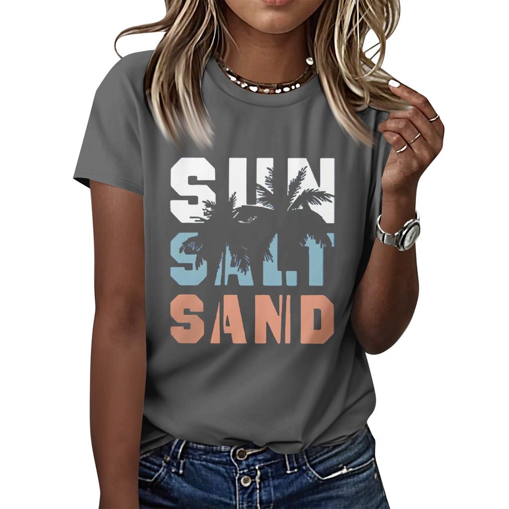 Dámské ležérní tištěné tričko s kulatým výstřihem, svetr s krátkým rukávem