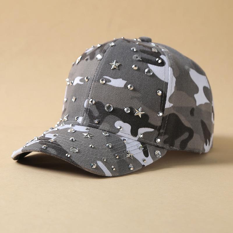 

Korean Style Summer Camo Baseball Cap with Sun Protection and Rhinestones One Size