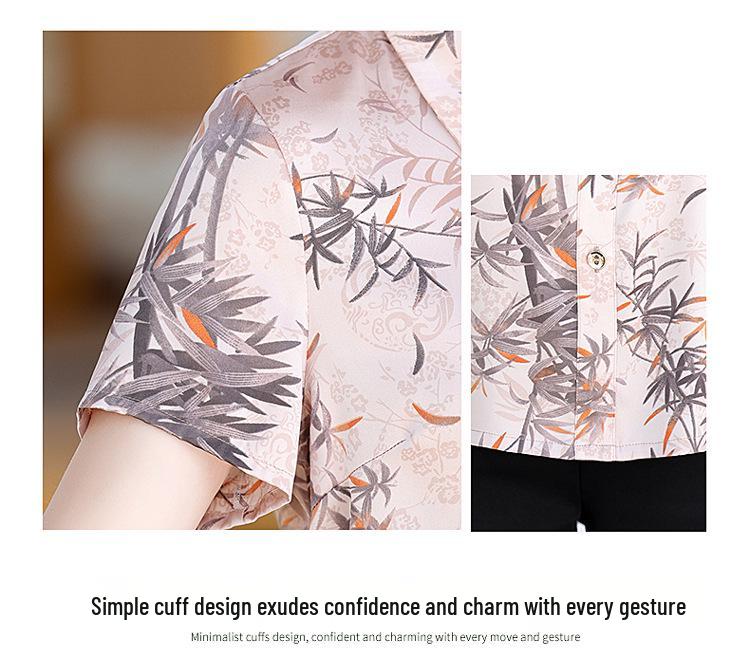 Women's Summer Mulberry Silk Printed Shirt - Chinese Style, Breathable, Short Sleeve for Mid-Aged Mother's Wear