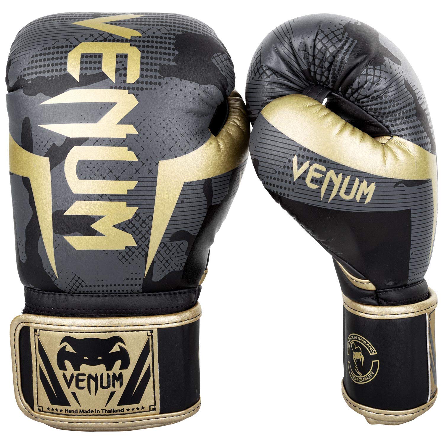 

Боксерские перчатки VENUM Elite Dark Camo/Gold VENUM-1392-535 (10 унций) золотой
