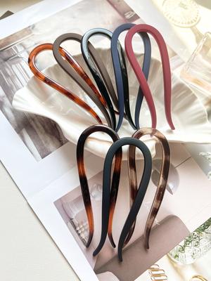 4.4Inch U Shaped Hair Fork Acetate Tortoiseshell French Hair Pin for Spiral Updo Bun Colored 2 Prong Bun Hair Sticks for Women