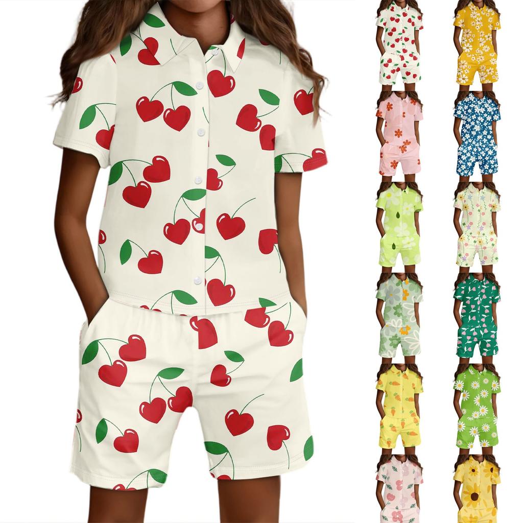 Children's Casual Fashion Shirt Button Top Shorts Set