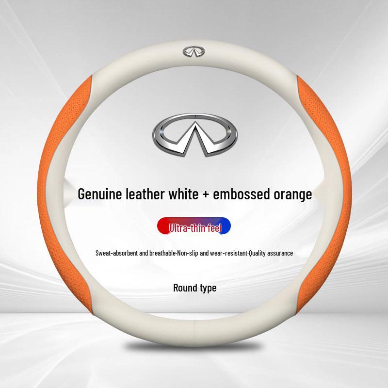 Premium Genuine Leather Steering Wheel Cover for Infiniti Models: QX50, QX60, 80, Q70L, Q50L, FX3, G25.
