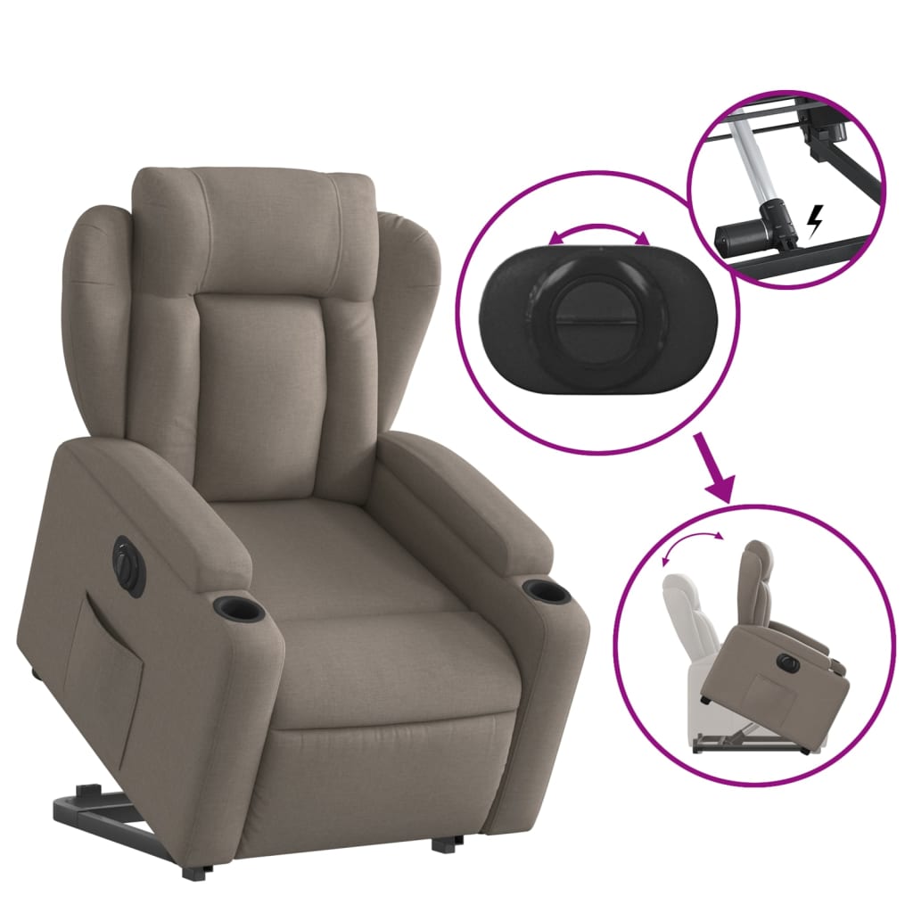 Electric Recliner Chair with Rising Function Taupe Fabric