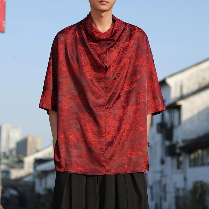 

Мужская жаккардовая свободная футболка с драконом в китайском стиле, винтажная футболка с короткими рукавами в стиле Харадзюку, уличная одежда, модная одежда, футболки 5XL красный