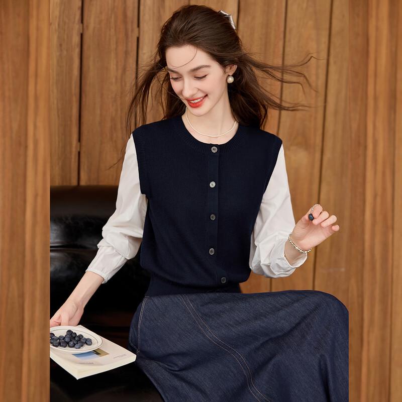 

Bailuyu Women s Faux Two-Piece Patchwork Knit Sweater L