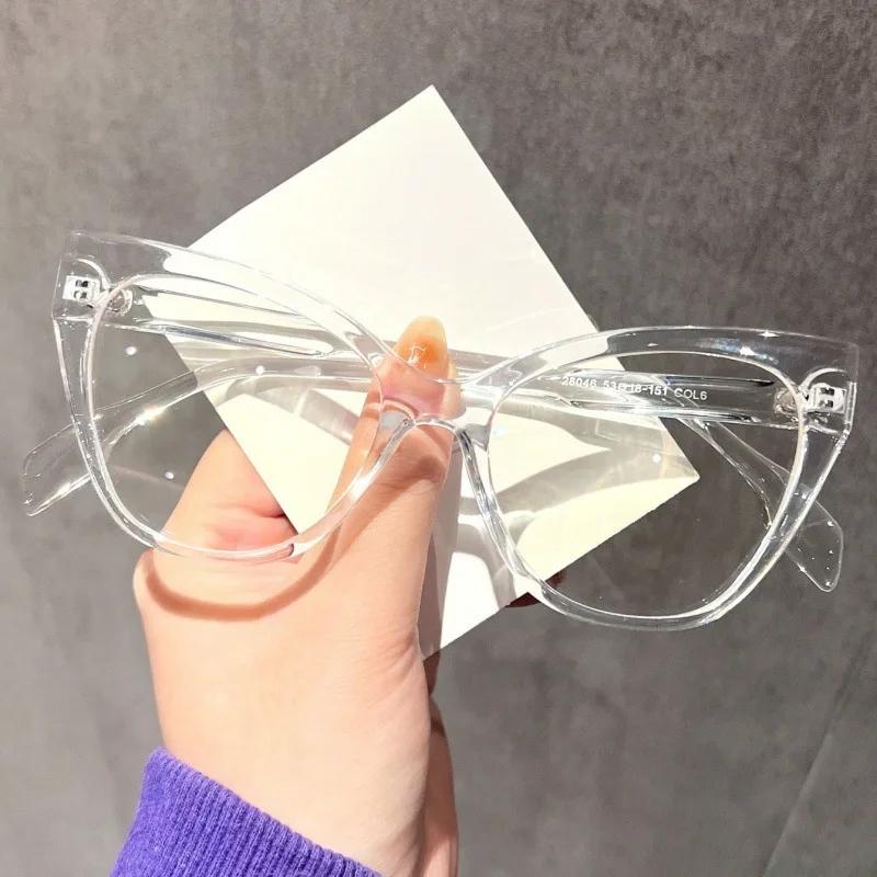 New Women Glasses Frame Cat Eye Flat Mirror Fashion Eyeframe Retro Anti Blue Light Trendy Man Decorative Glasses Plain Eyewear