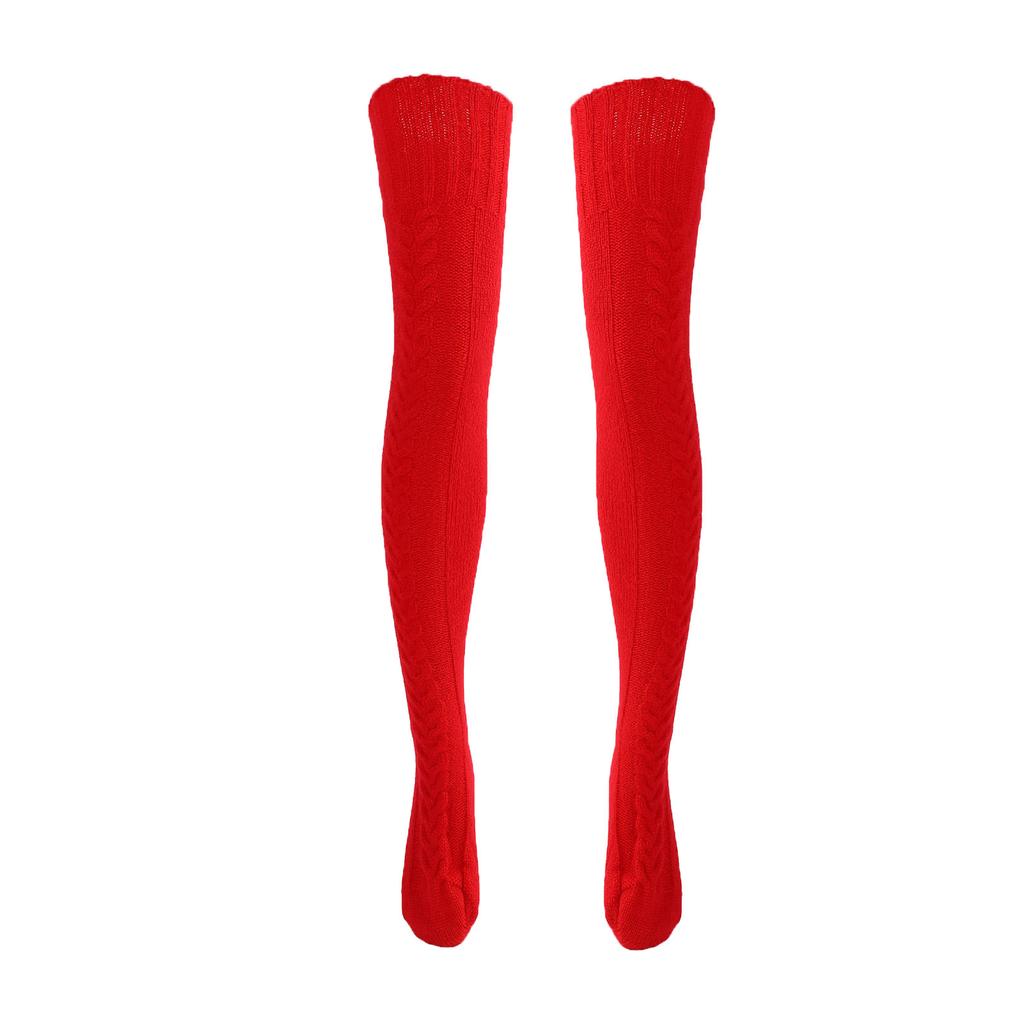 1Pair Winter Over Knee Stockings Knitting Wool Stocking Women S Cable Knit Thigh High Socks for Spring Autumn