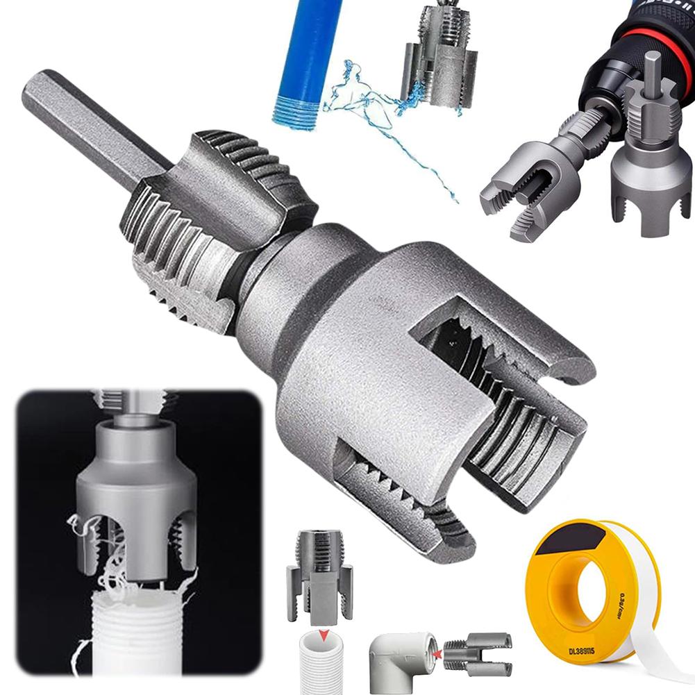 Integrated Internal & External Pipe Threading Tool PVC Pipe Threader Kit PPR Water Pipe Opener Tap for Electric Drill