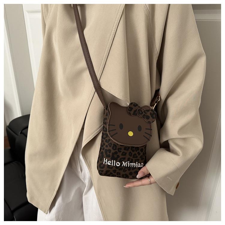 Cute Cat Print Shoulder Bag for Women Leopard Print Crossbody Purse Mini Faux Leather Handbag Trendy Fashion Casual Daily Bag