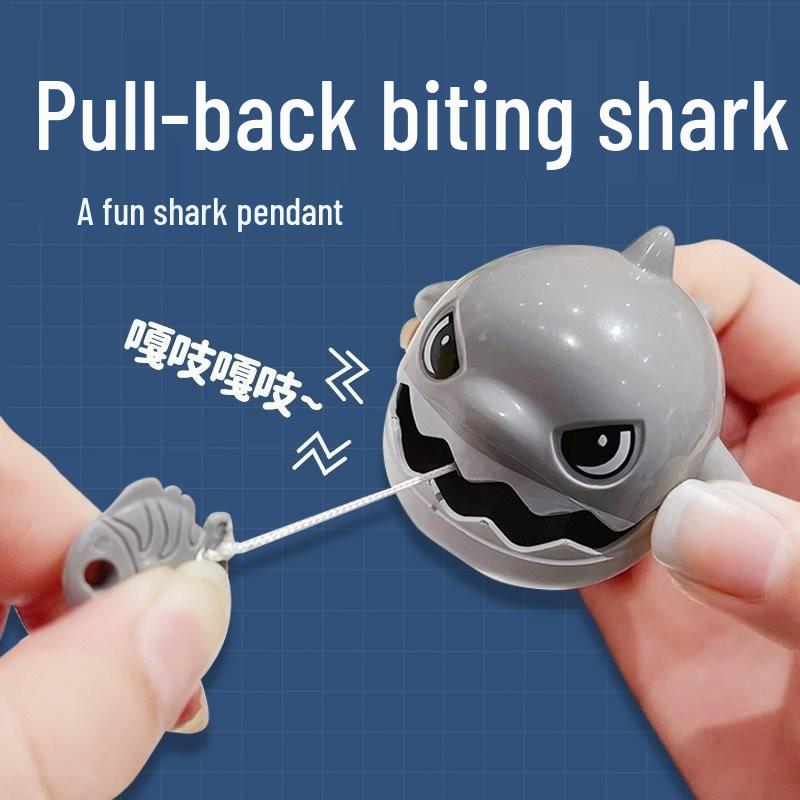 Pull String Shark Teeth Grinding Pendant - Decompression Fish Toy Keychain