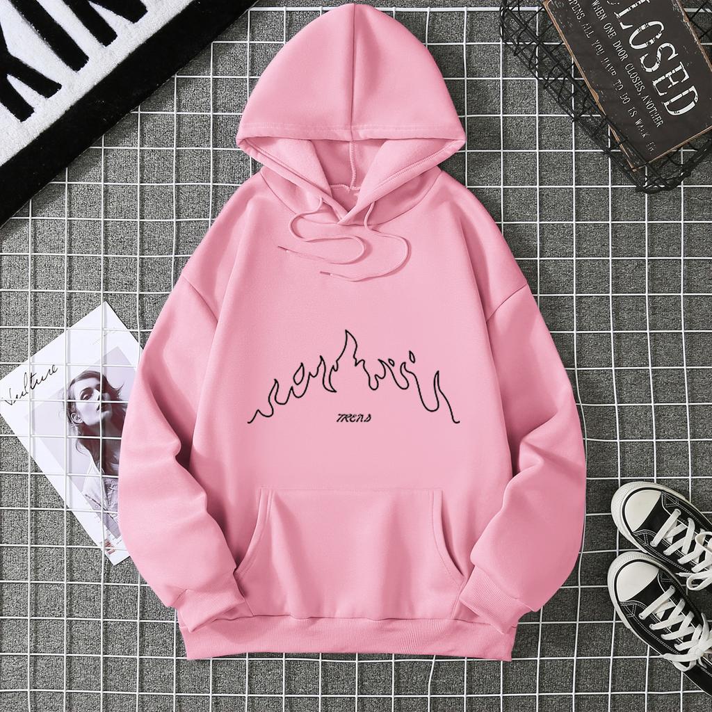2025 new women's fleece sweater print pocket print hoodie