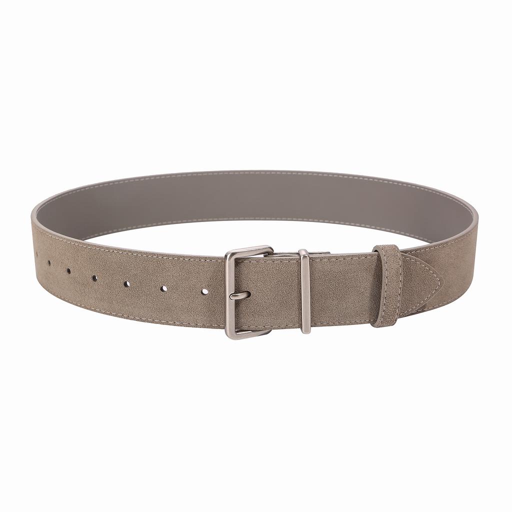 Fashion 4.5cm widened deerskin nubuck women's belt with silver square pin buckle for coat decoration designer