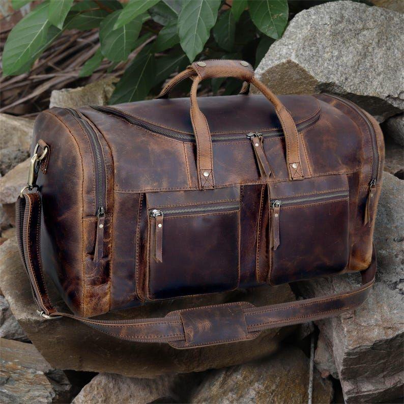Handmade Leather Duffel Bag, Travel Luggage Duffel Gym Bag Weekender Overnight Bag for Men Leather Sports Duffle Gift Bag for Men