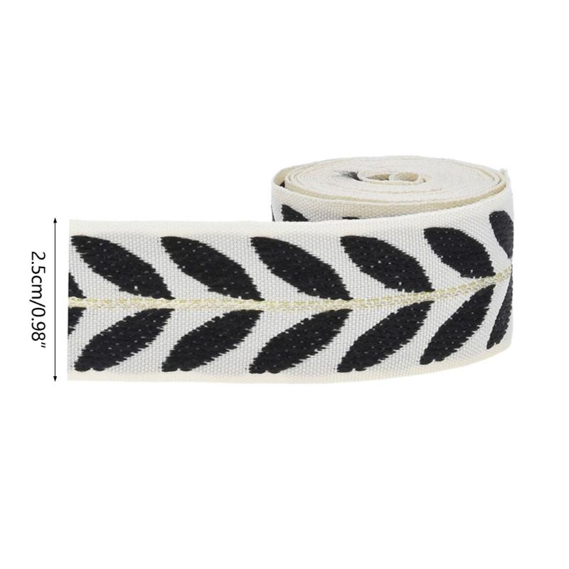 Ruban en tissu de 2 yards Ruban décoratif à feuilles Rouleau de ruban 1 pouce 25 mm de largeur pour bouquet de fleurs, emballages cadeaux, décorations de fête et de mariage