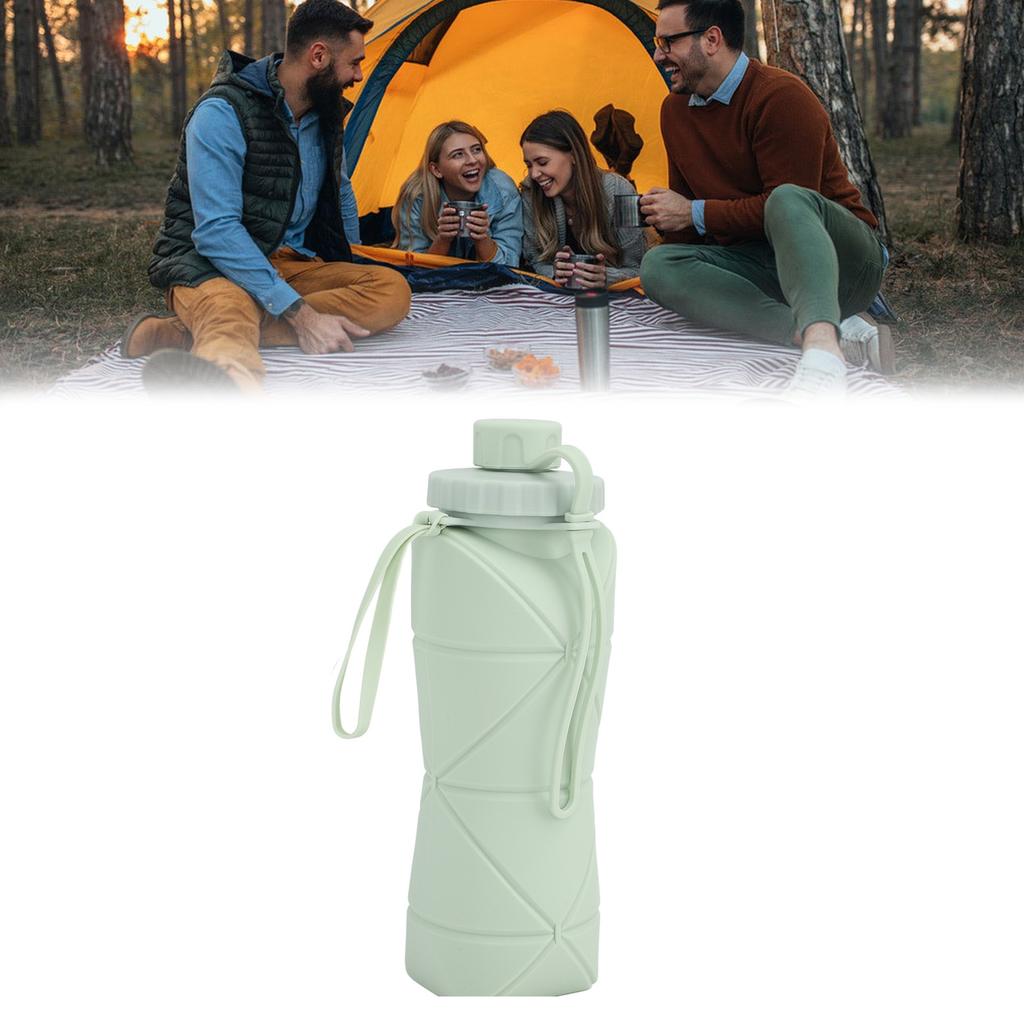 Silicone Collapsible Travel Bottles with Lids Leak Proof Soft Flexible Foldable Water Bottles for Gym Hiking Sports Green 600ml