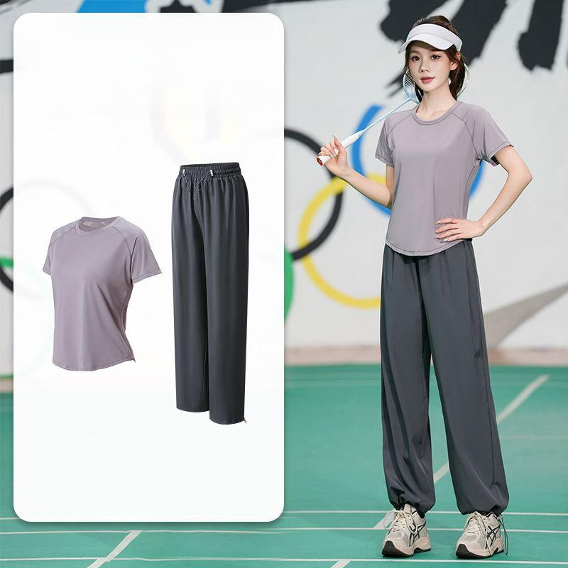 Professional Quick Dry Sports Set Summer Breathable Running Yoga Loose Fitness Short Sleeve Workout Outfit