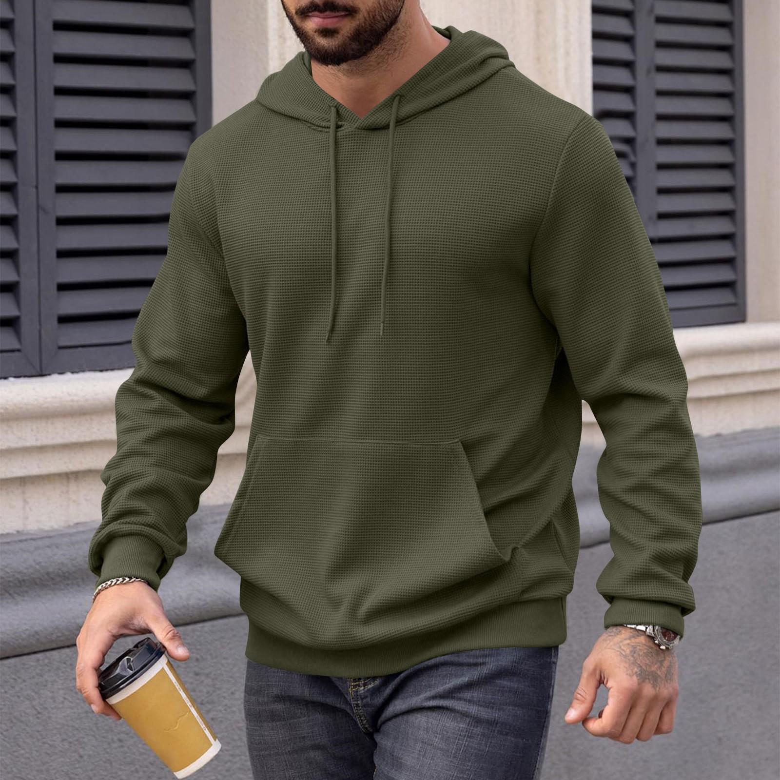 

Men s Long Sleeve Textured Hooded Sweatshirt Casual Lightweight Hoodies Pullover Drawstring Hoodie With Kanga Pocket XL