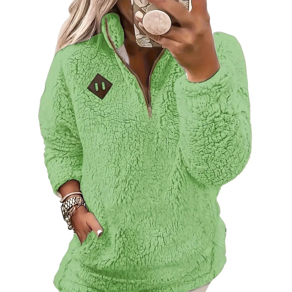 Ladies' Fashionable And Comfortable Half Zipper Solid Color Long Sleeved Casual Top