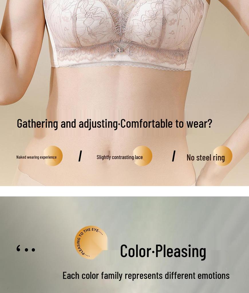 Elegant Cartoon Lace Bra for Women - Small Bust Lift, Side Support, Anti-Sagging, Wire-Free Design