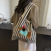A Stylish and Casual Striped Tote Bag Featuring a Cute and Fun Dachshund Embroidery Pattern, Durable Bag Has a Nylon Lining, Suitable for Charming