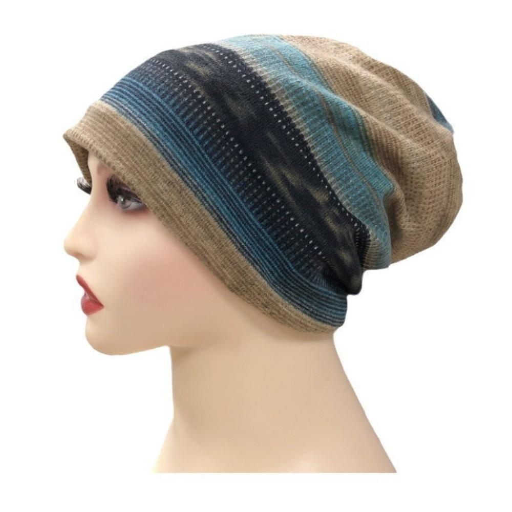 Stripe Print Pullover Hat Multifunctional Keep Warm Women's Pile Hat Autumn and Winter